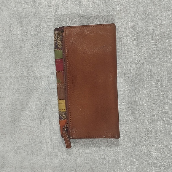 Brown Colorful Front Leather Wallet Snap Front Closure with Coin Zipper - Picture 2 of 7